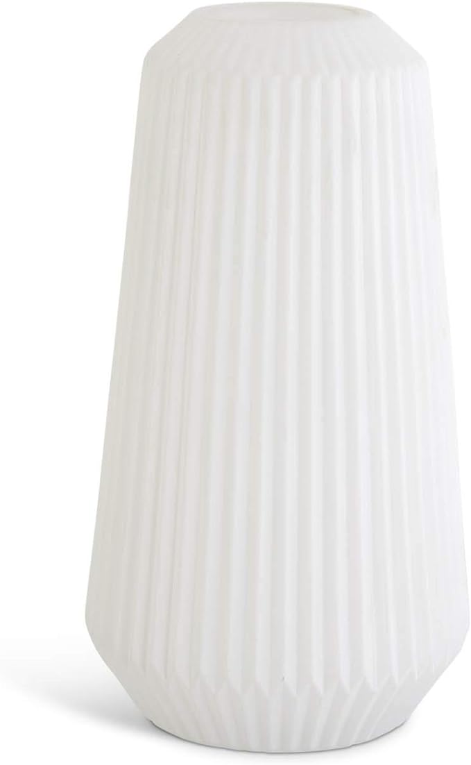 White Ribbed Tapered Glass Vase