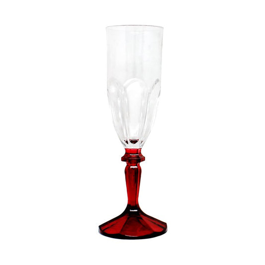 Versailles Clear Champagne Flute Acrylic Top with Red Bottom, Set of 4