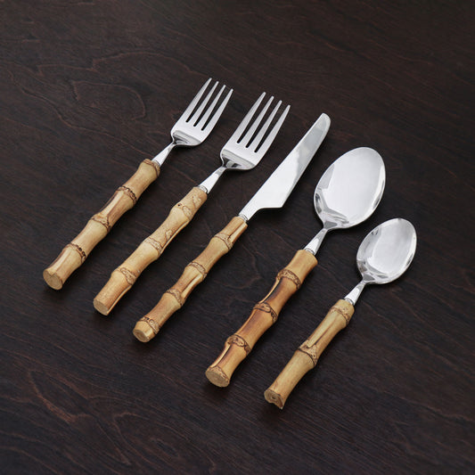 VIDA Bamboo Cutlery Set of 5 (Silver and Natural)
