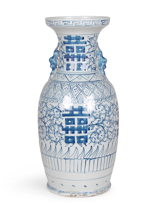 Blue and White Double Happiness Vase, 18"