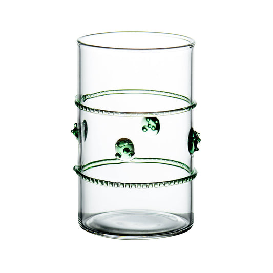 Clear Votive with Green Applied Glass Rope/Medallions