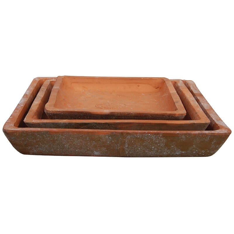 Aged Terracotta Set of 3 Square Saucers for AT05