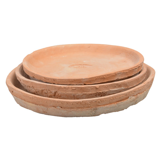 Aged Terracotta Set of 3 Round Saucers - Large