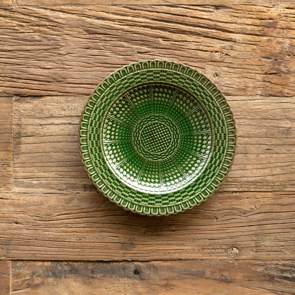 Green Glazed Basketweave Salad Plate, set of 6