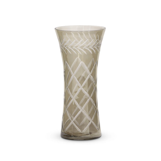 Smokey Glass Etched Vase