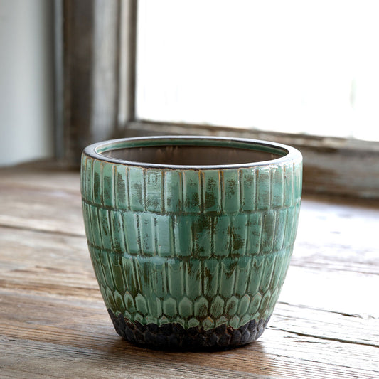 Scaled Green Glazed Pot, Large