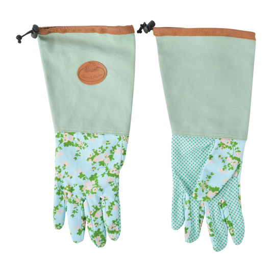 Rose Print Long Garden Gloves, Polyester/Cotton