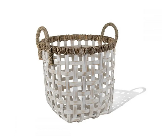Royal Pandan Euro Whitewash Basket, Round, Small (No Lid)
