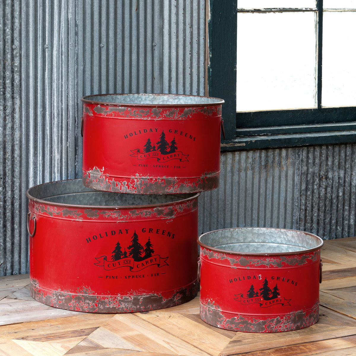 Antique Red Metal Tree Pot