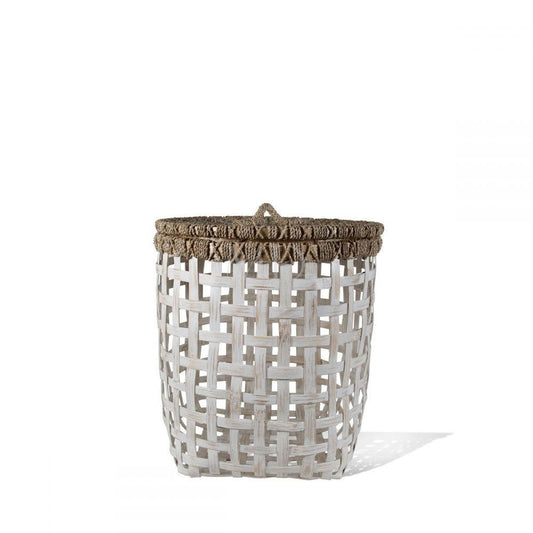 Royal Pandan Euro Whitewash Basket, Round, Large with lid