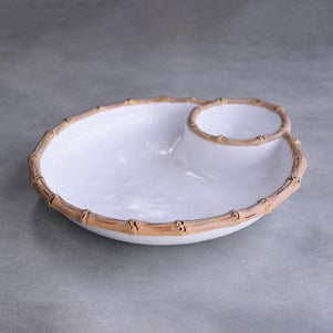 VIDA Bamboo Large Chip & Dip Bowl (White and Natural)