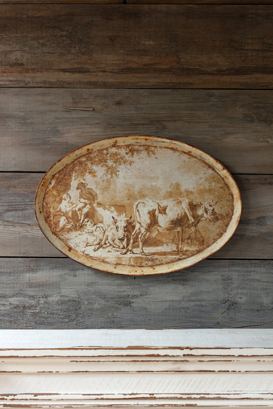 Burnished Pastoral Oblong Tole Tray