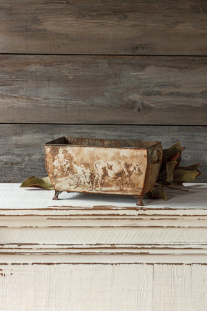 Burnished Pastoral Rectangular Tole Container