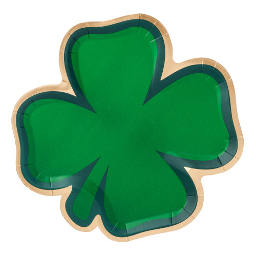 Introducing the Shamrock Salad Paper Plate Shenanigans: a lively green, shamrock-shaped paper plate accented with a gold border—ideal for your St. Patrick's Day celebration. Pair these plates with Lucky Shamrock Napkins to complete the festive atmosphere.